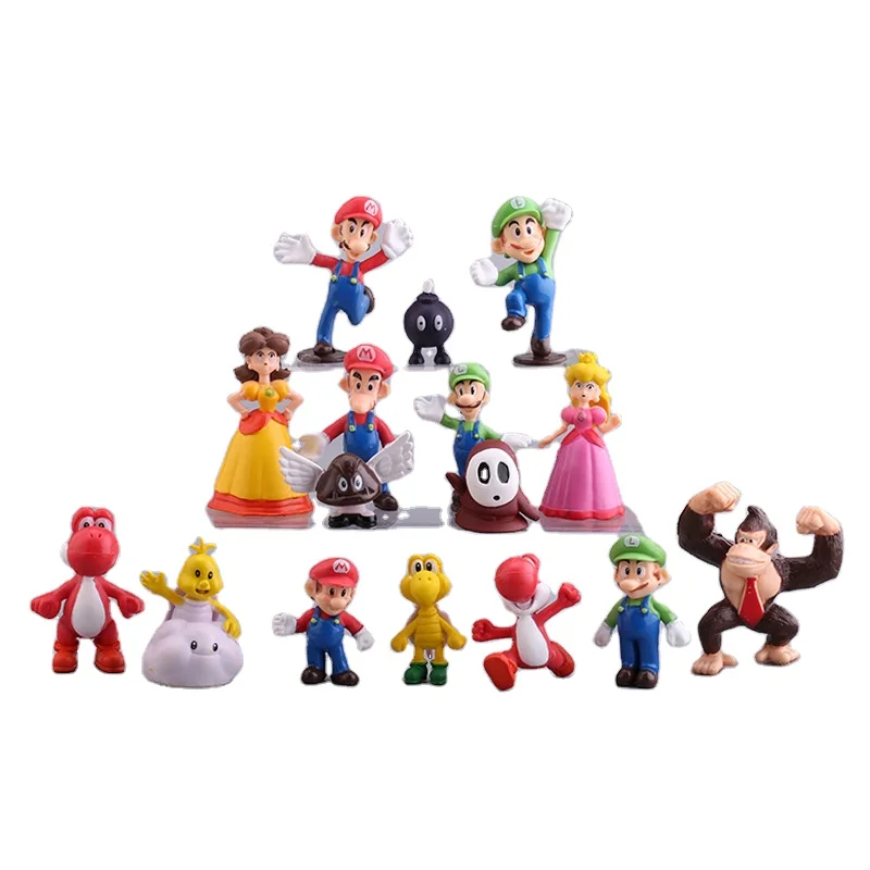 17pcs/set Mario Figure Doll Cake Topper Mini Movie Bros Toy