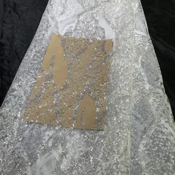 High Quality Glitter Lace Polyester Transparent Mesh Shining African Party Dress Luxury Sequin Tulle Fabric 5 Yards