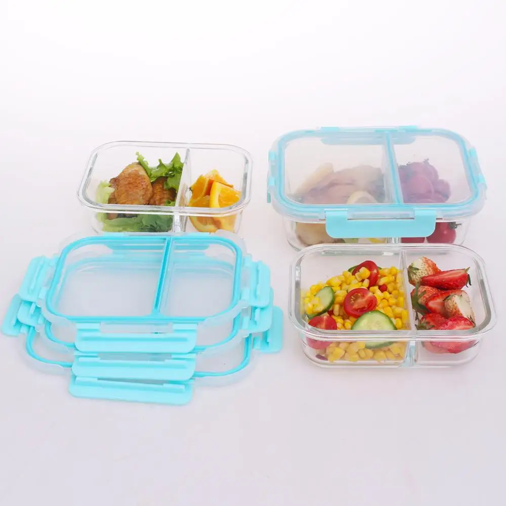 3 Pcs set glass food container divider storage airtight glass food lunch box