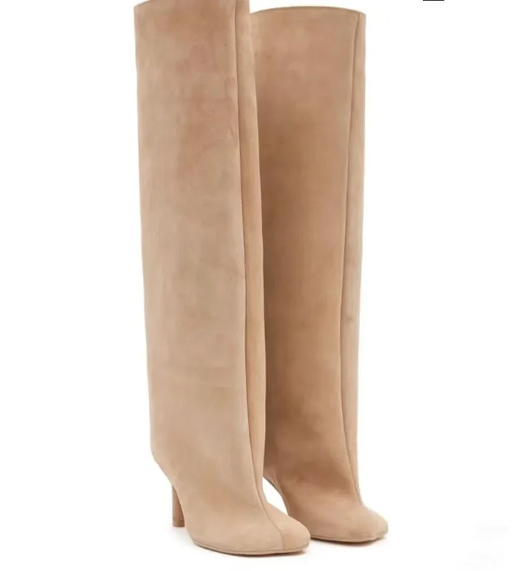Solid Color Autumn and Winter New Boots Fashionable Versatile High-heeled Knee High Western Cowboy