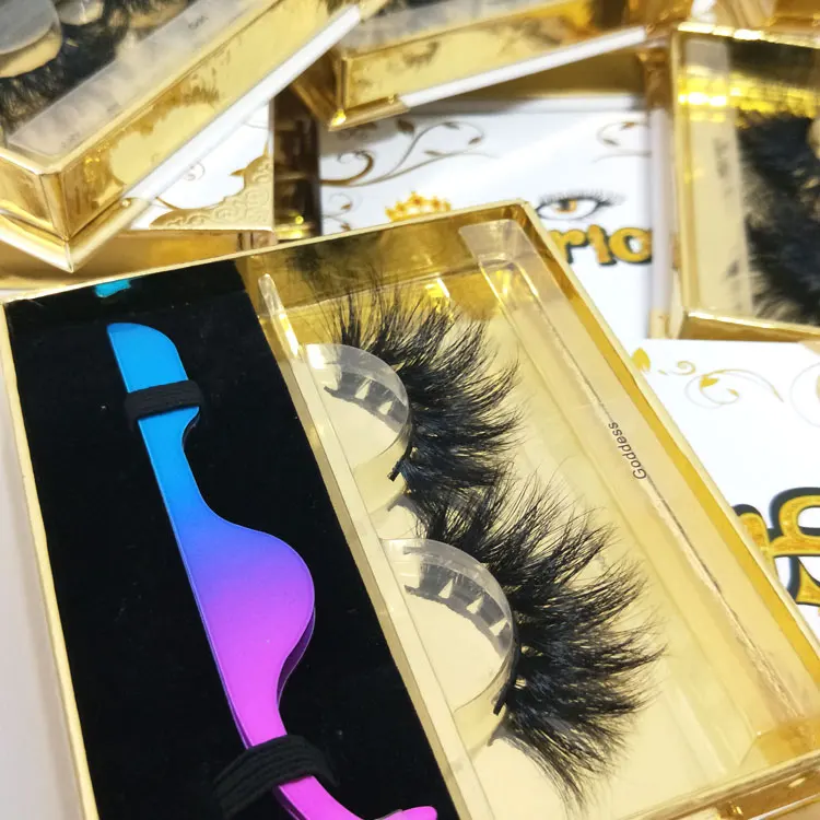 Luxury customized packing with tweezers 5D 6D mink lashes 25mm mink eyelashes vendor