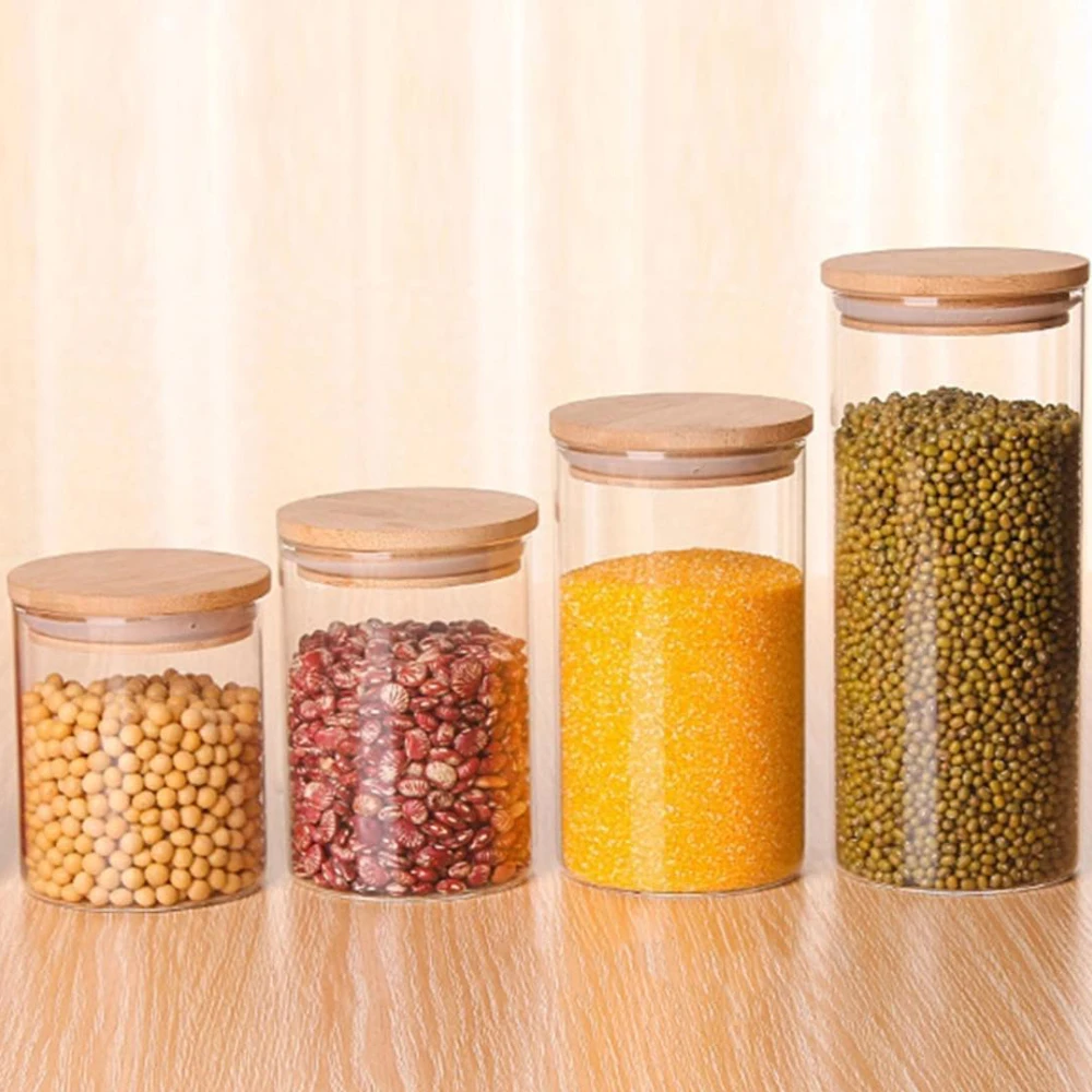 
 Multifunction 120Ml Candy Glass Jar Customize Cylinder 4 oz Small Glass Jar Storage With Bamboo Lids  