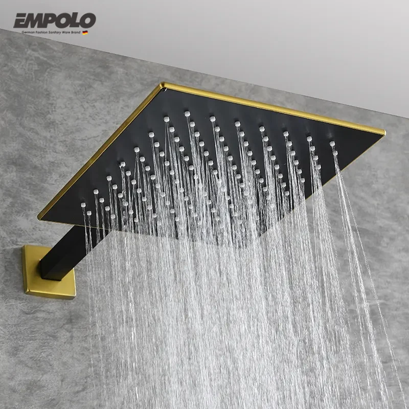 Empolo Modern Wall Mounted Bathroom Rain Shower Trim Set Contemporary Concealed Thermostatic Shower Faucet System with 6 Jets