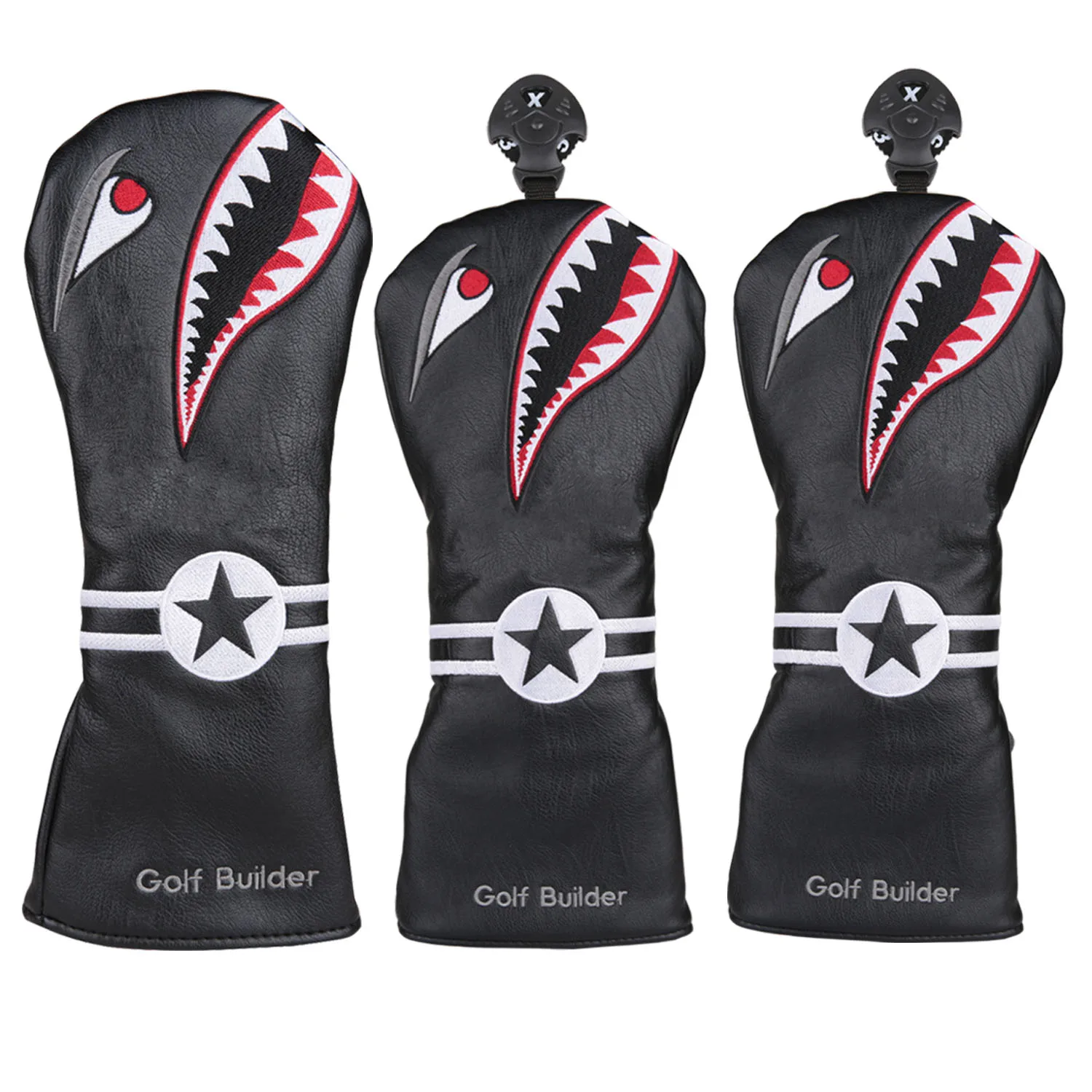 Golf Builder Black Shark Golf Wood Head Cover for Golf Driver Fairway Hybrid FW UT 3PCS/SET