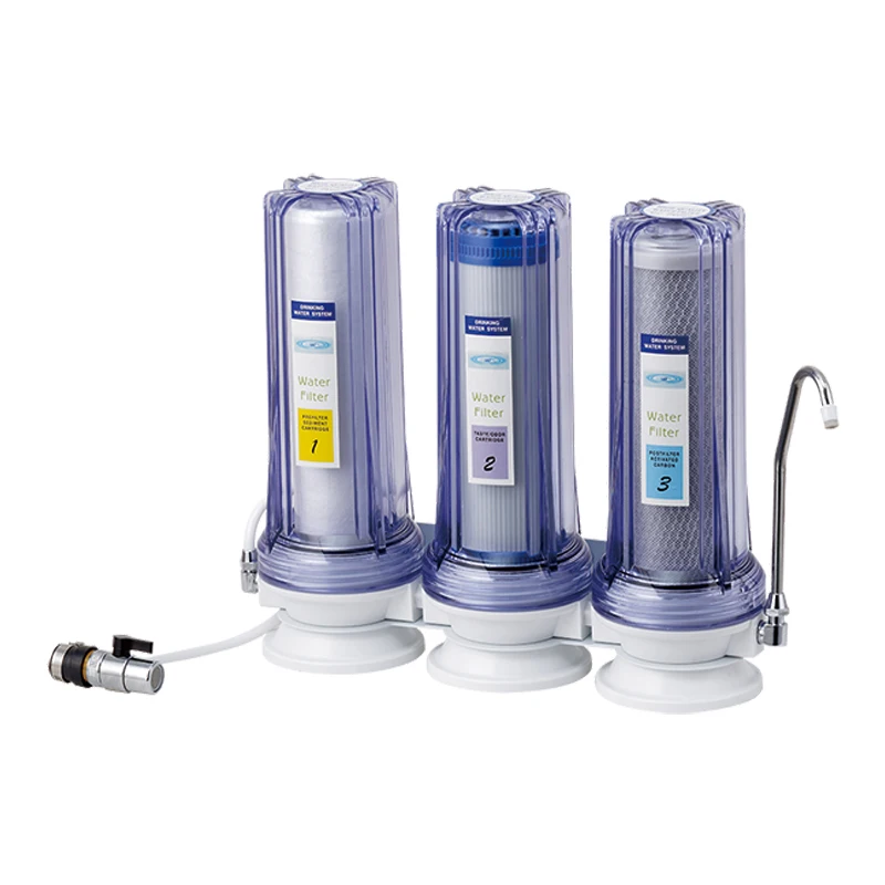 counter top three stages water filter household simple purifier with metal transfer switch