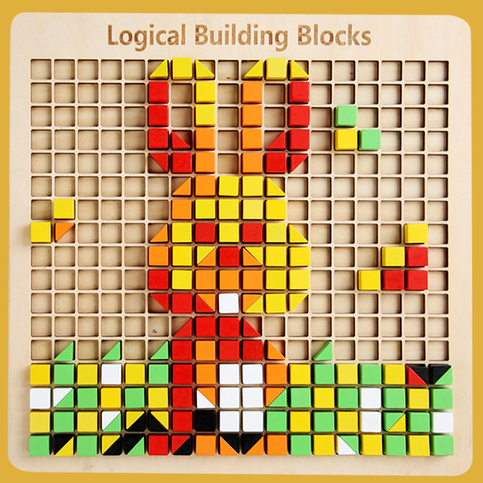 Montessori Wooden Kids Smart Toy Colorful Mosaic Puzzle Pattern Blocks Game Board for Tollders Early Education