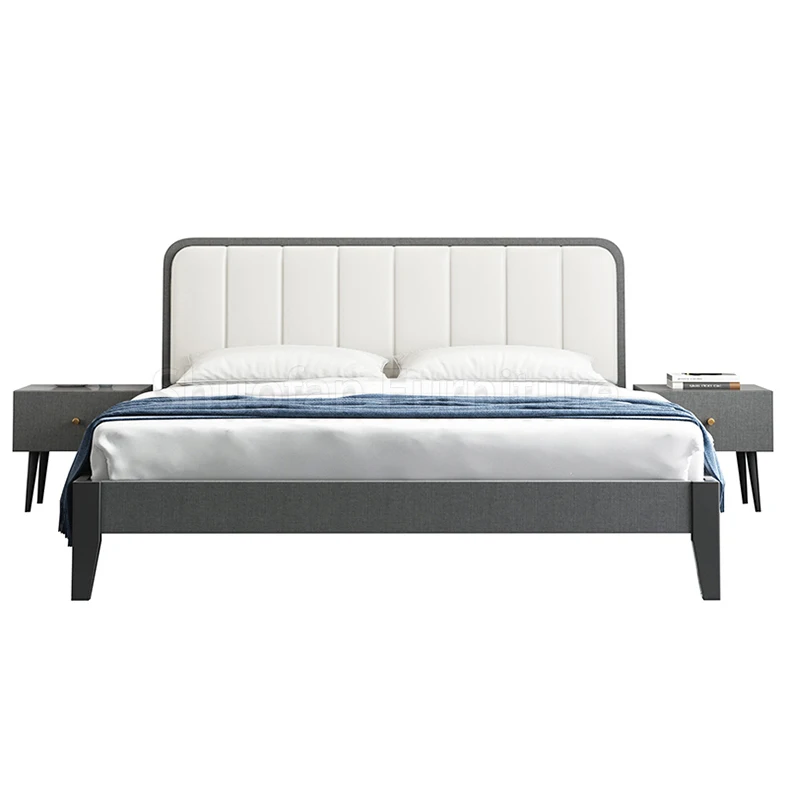 
New Nordic Furniture Memory Foam White Faux Leather Bed Room Set Grey Queen Single King Beds for Sale 