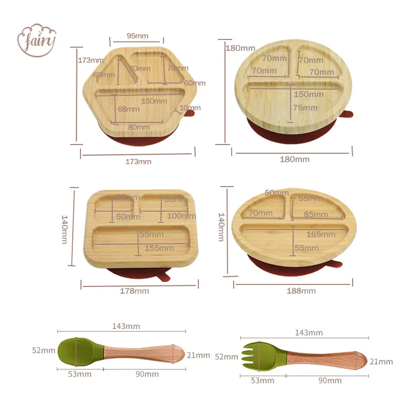 Wooden Plates Bamboo Animals Baby Bamboo Plate Set Toddlers Feeding Bamboo Fiber Plate With Suction