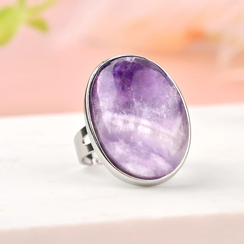 High quality oval shaped Natural Stone Adjustable Rings Healing Stone Rings for men Gemstone Jewelry Crystal Rings