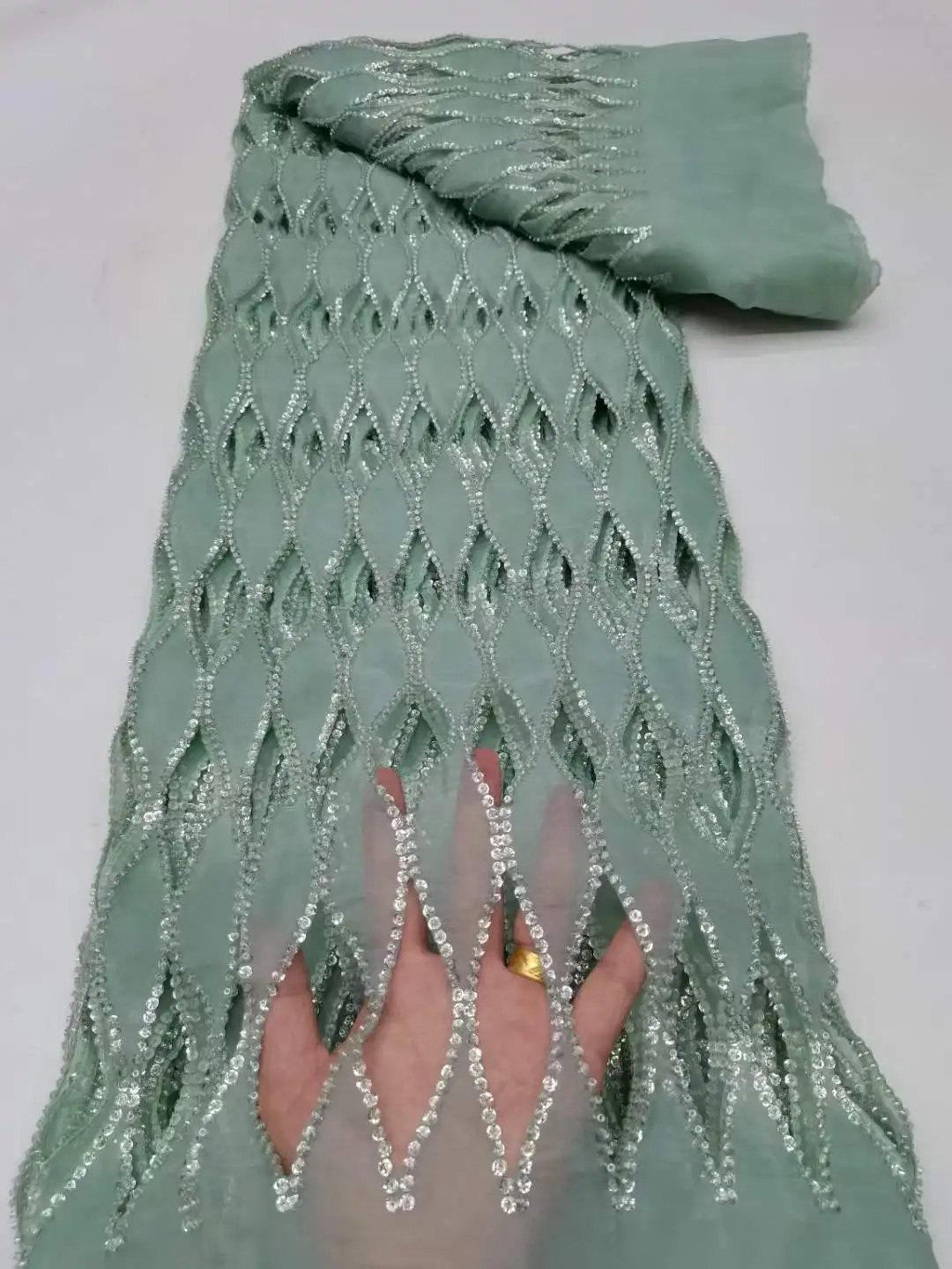 Sequin snow Square cut flower cutout beads embroidered cloth diamond fabric wedding dress dress performance dress SS3645
