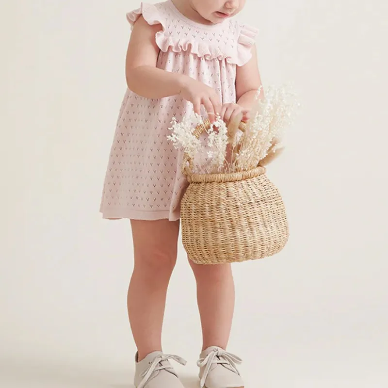 100% cotton pointelle baby dress flutter sleeve for girl knitwear