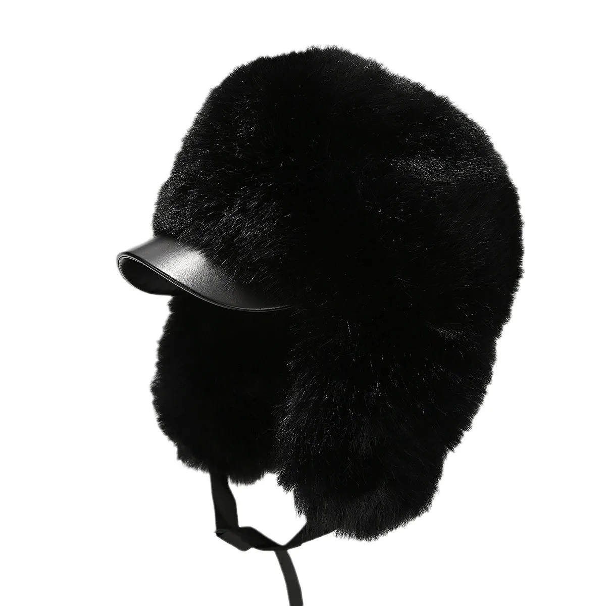 Winter Raccoon Fur Russian Trooper Hat Silver Fox Leather Brim Ushanka Hat Plush Knit  Hat for Men and Women