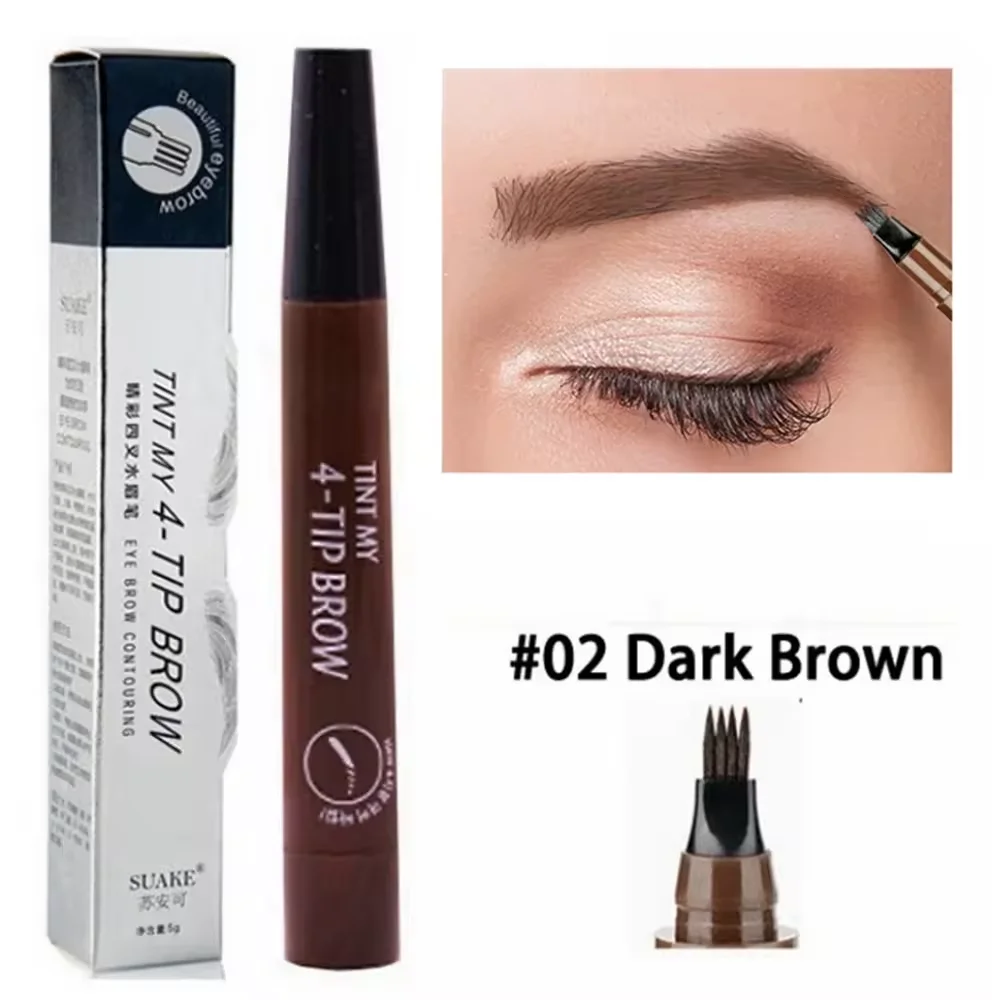 Vegan Long Lasting 3d Waterproof Microblading Eyebrows Pencil Cream 4 Fork Tip High Pigment Liquid Eyebrow Enhancers