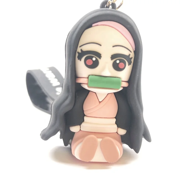 Custom 6 pcs PVC Key Ring Anime Action Figure Gift Kamado Nezuko 3D Keychain Demon Slayer