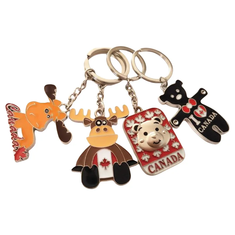 Canada travel souvenir metal crafts keychain canadian bear soft enamel 3d cartoon keychain