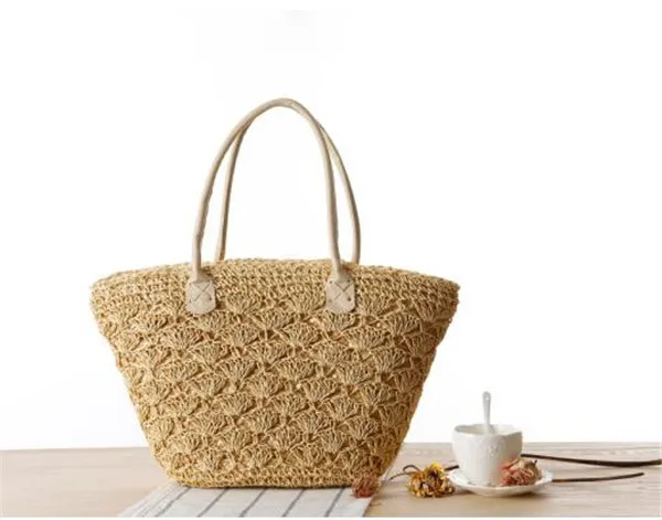 New Summer Crochet Raffia Straw Bags Shell Flower Beach Tote Bag