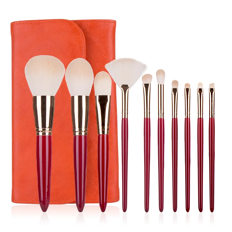 HZM Red Professional Makeup Brushes Set 10 PCS Private Label Custom Logo Luxury Glitter Makeup Brush Kit Travel Size with Bag