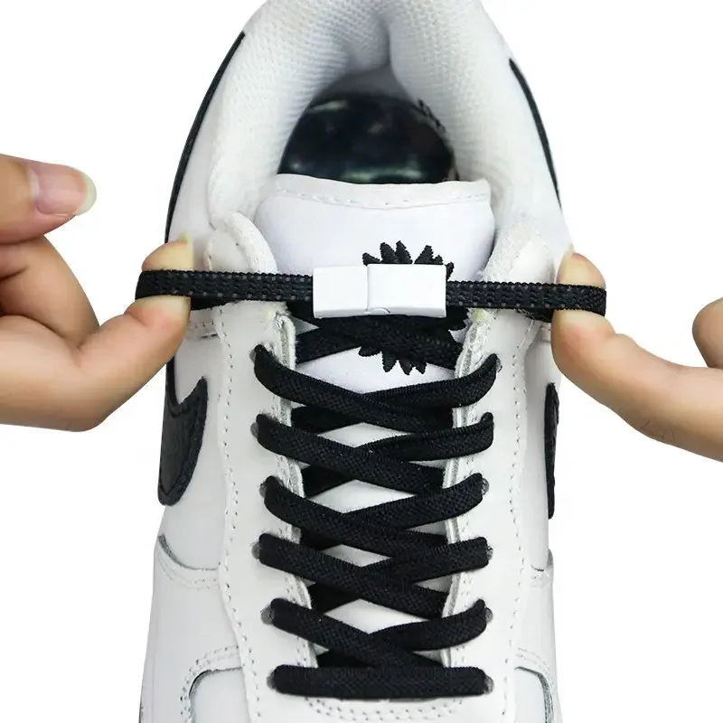 New Arrival Fashion Colorful Magnetic Metal Buckle Flat Shoelaces For Sneakers No Tie Elastic Unisex Lazy Shoe laces Custom