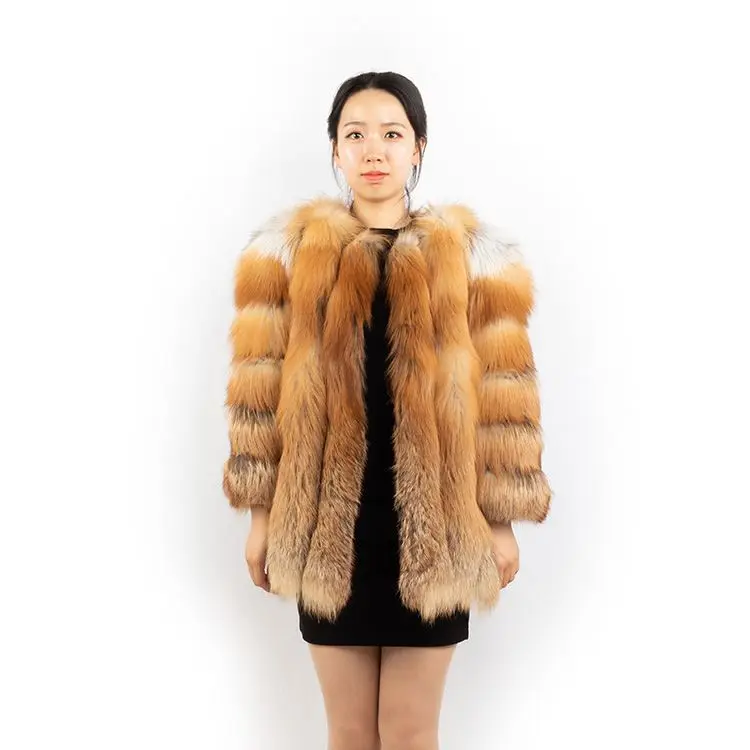 winter new fashion customized 70cm long red fox fur jacket girls women real fox fur coat