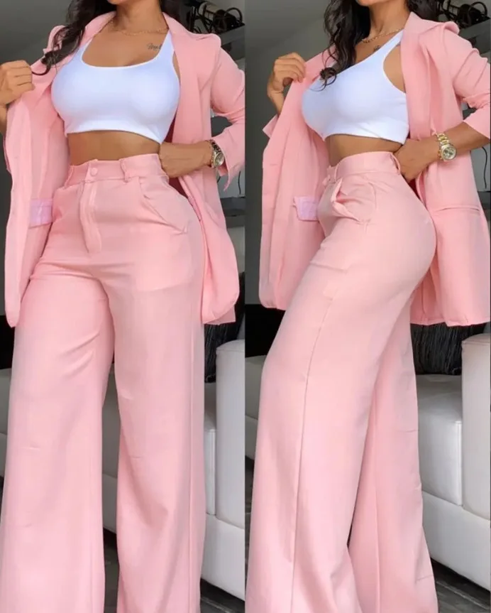 New arrival women set high quality elegant pink woman set jacket and pants set for women