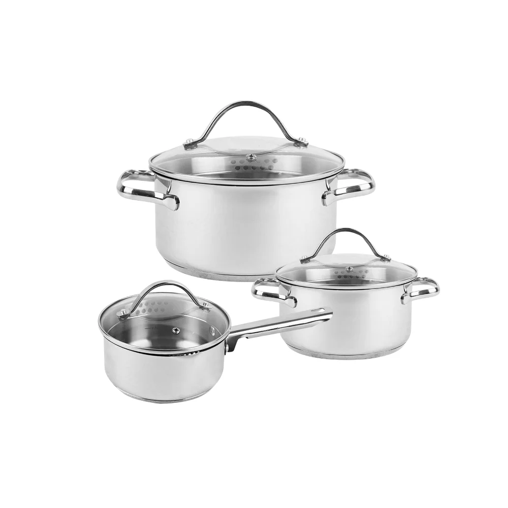 Wholesale Chef Sauce Glass Cover Cookware 3 Ply Non-Stick Stainless Steel Sets Of Kitchen Pots Cookware Set