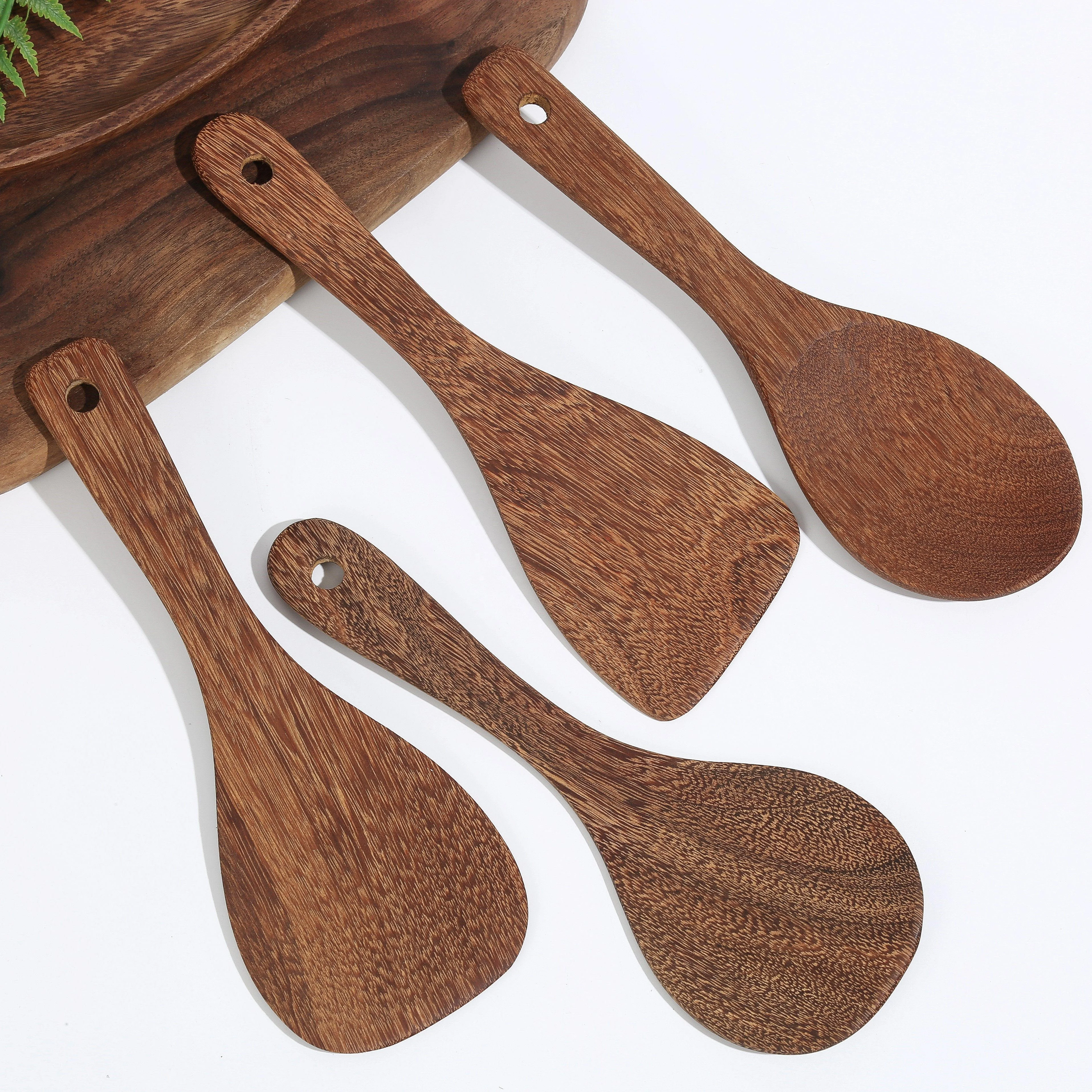Natural Eco Friendly Heat, Resistant Bamboo Spurtle Kitchen Utensils Acacia Teak Wood Spoon Spatual Spurtle Sets