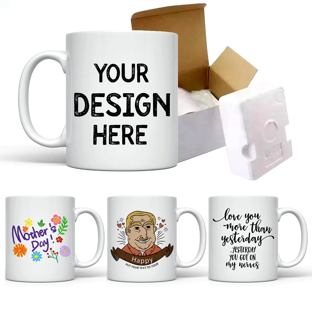 Custom manufacturer 11Oz Porcelain White Customised Custom Logo Printed Christmas Sublimation blank Ceramic Cup Coffee Mugs