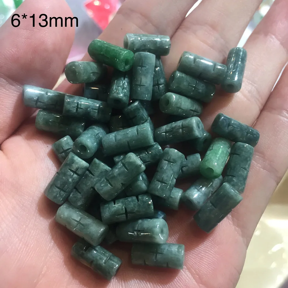 Wholesale 6x13mm Natural Carved Myanmar Burma Dark Green Jade Column Beads High Quality For Jewelry Making Bracelet DIY