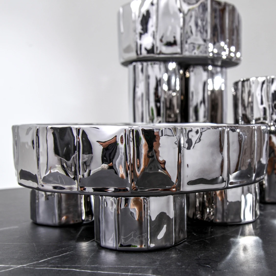 Ramadan Eid Serving Tray Silver Plating Black Fruit Plates Ceramic Bowls Modern Other Home Decoration Tray for Chocolate