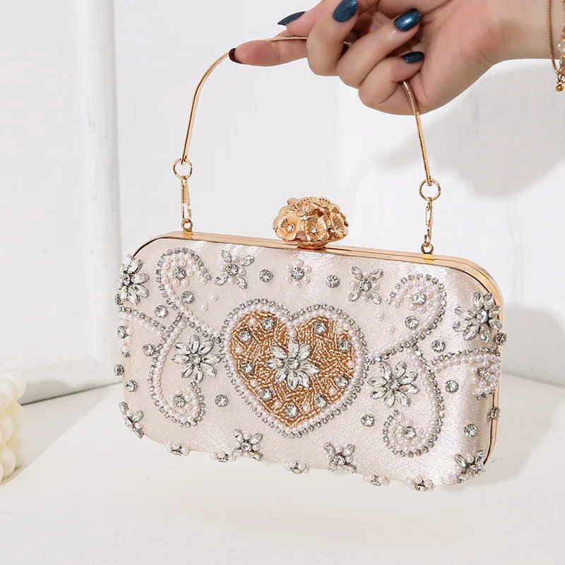Hot Women Bag New Handmade Bead Embroidery Dinner Bag Ladies Banquet Diamond Dress Handheld Crossbody Clutch Bag