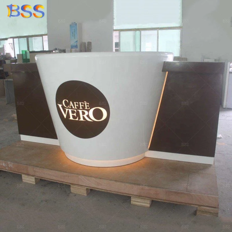 Counter Coffee Design Tailored Made Art Deco Latest Contemporary Luxury Italy Style Corian Acrylic Modern Coffee Shop Counter