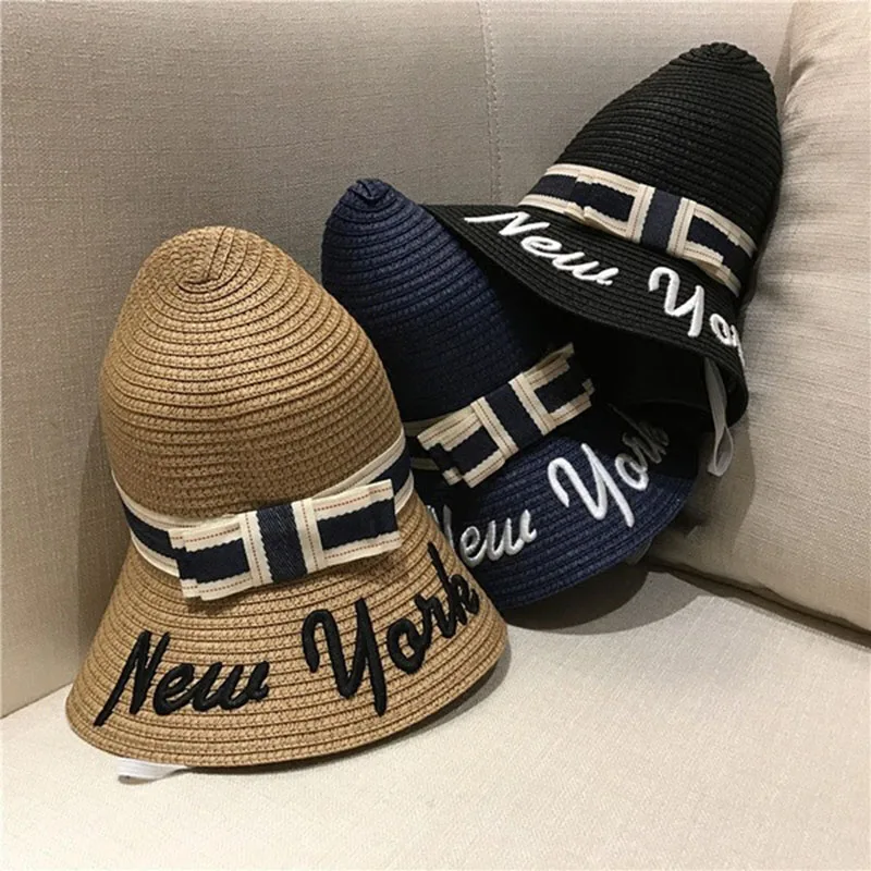 ALLCH RTS Женская Солнцезащитная соломенная фетровая шляпа, складная соломенная шляпа со скиммером и вышивкой