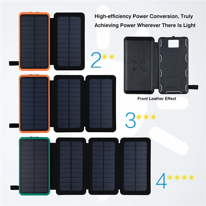 Portable 16000mAh Battery Dual USB Outputs 4 Panels Solar Power Bank for Camping Hiking Smartphones Tablets Charger