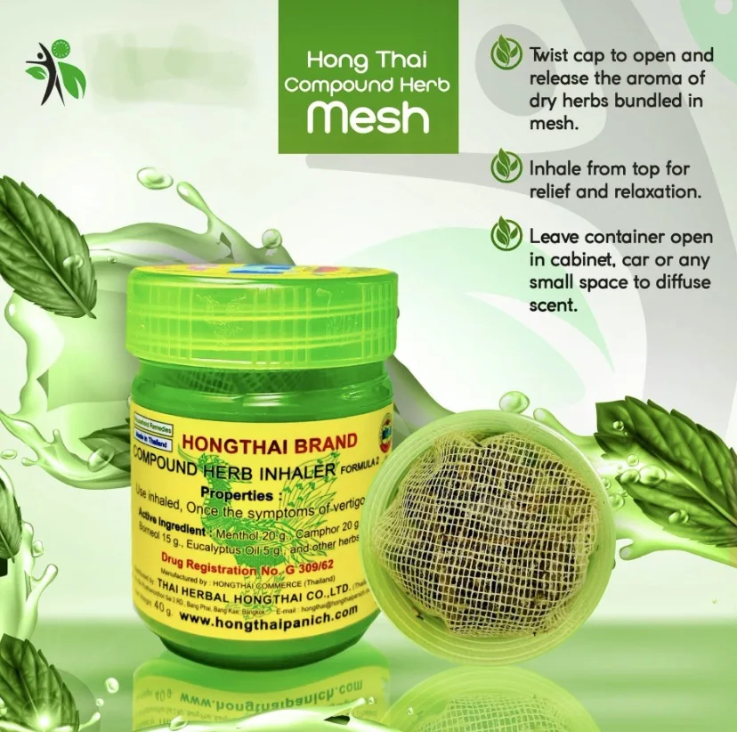 Original Thai Inhaler Hong Thai Herb Brand Herbal Inhaler (Green) Easy to Use 10 g Best Seller for Wholesales from Thailand