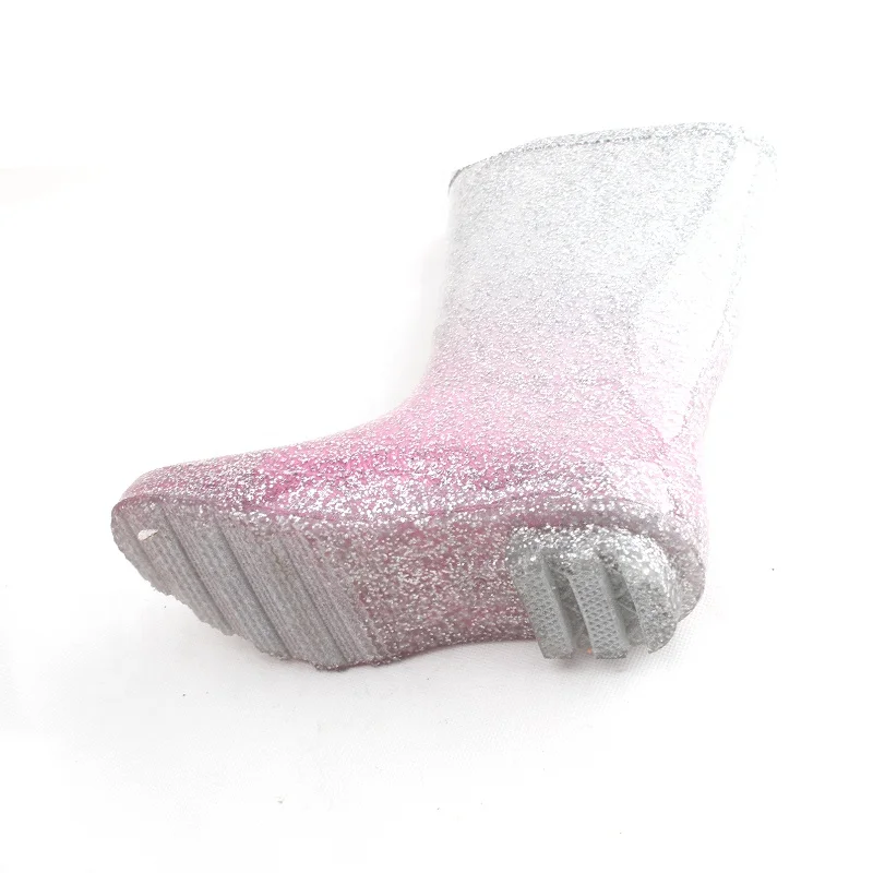 
Wholesale Gradient Glitter Pvc Jelly Pink Shoes Printed Pvc Water Boots For Kids 