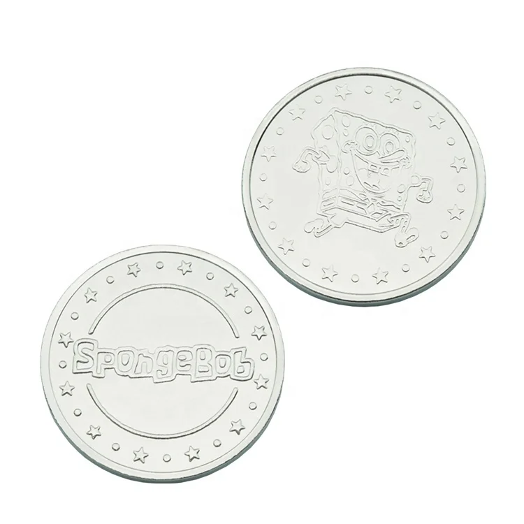 Hot Selling 24.8Mm Width Spongebob Pattern Stainless Steel Coin Play Old Stainless Steel Metal Coin