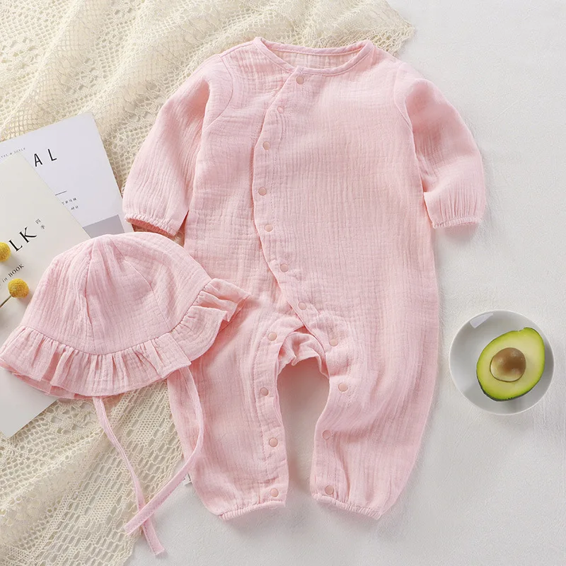 Wholesale White Long Sleeves Muslin Baby Onesies Clothing Set 2 Pcs Romper Europe with Matching Hat Muslim
