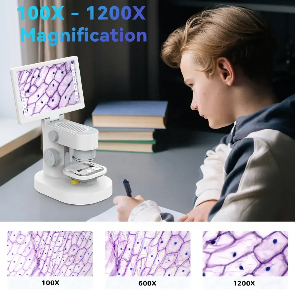 T1 1200X Trinocular Microscope with Camera Continuous Amplification Magnifier 9 Inch Large LCD Monitors Microscope