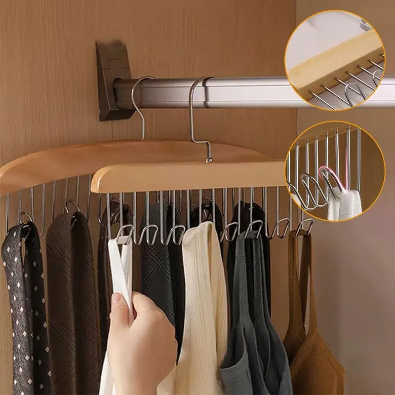 8 Hooks Solid Wood Sling Hanger Anti Slip Tie Belt Hanger For Closets Storage