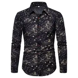 Новейшая Мужская одежда, оптовая продажа, повседневные приталенные мужские рубашки больших размеров в этническом стиле с отложным воротником и цветочным принтом, длинными рукавами
