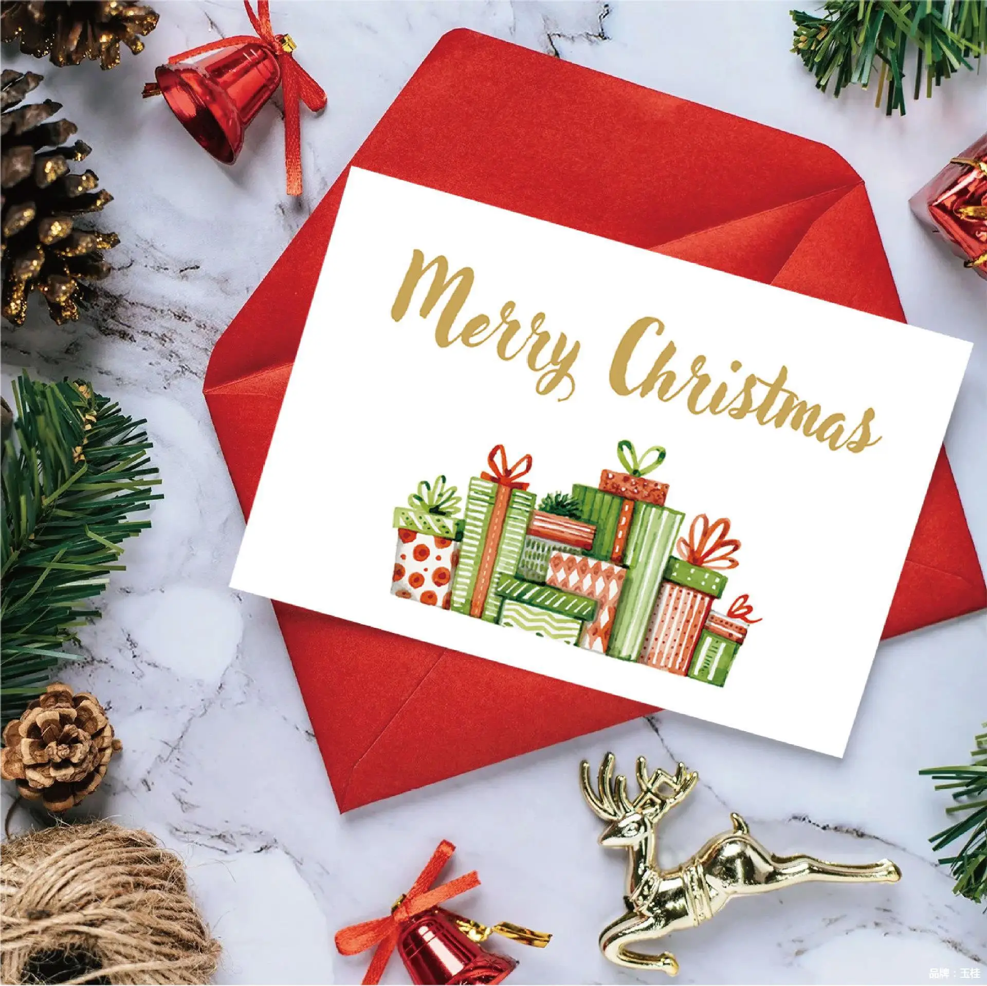 Personalized 24pcs Gold Foil Merry Christmas Cards Recycled Paper Luxury Handmade Holiday Merry Christmas Greeting Cards