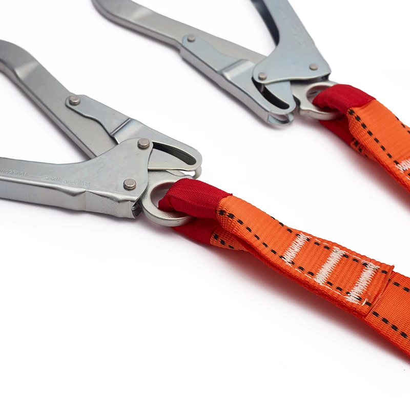 Work Position Belt Double Hook Arrest Elastic Lanyard with Shock Absorbe Fall Harness Polyester