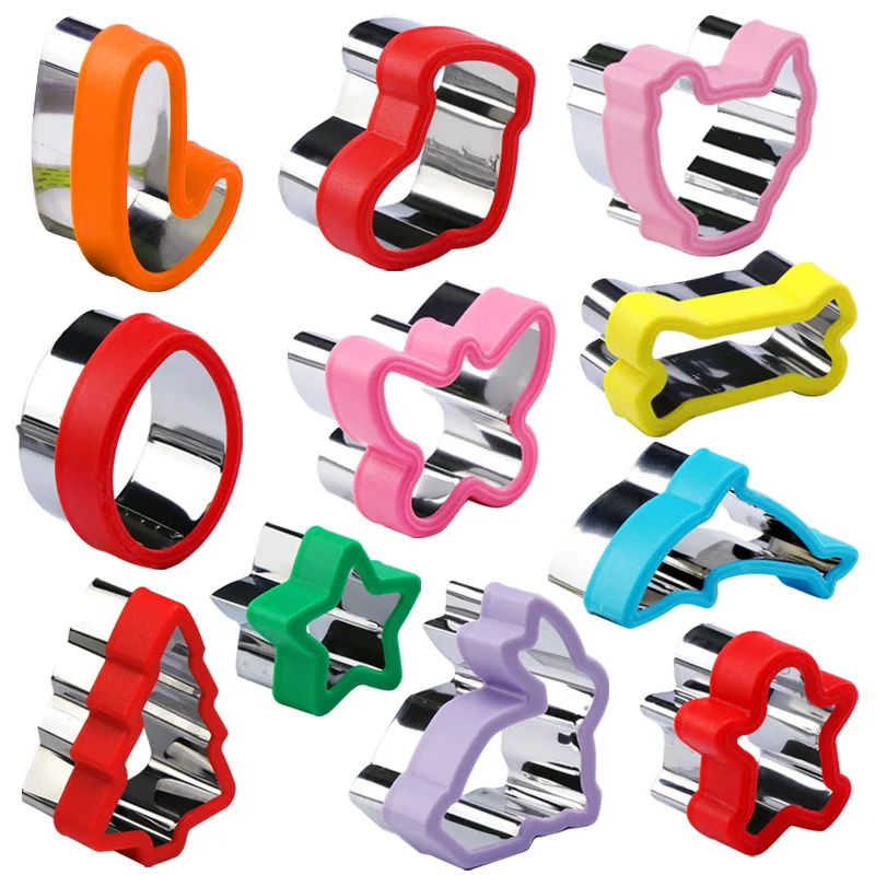 Stainless Steel Christmas Tree Gingerbread Man Cookie Cutters silicone Grip Assorted Shapes Biscuit Cutting Molds