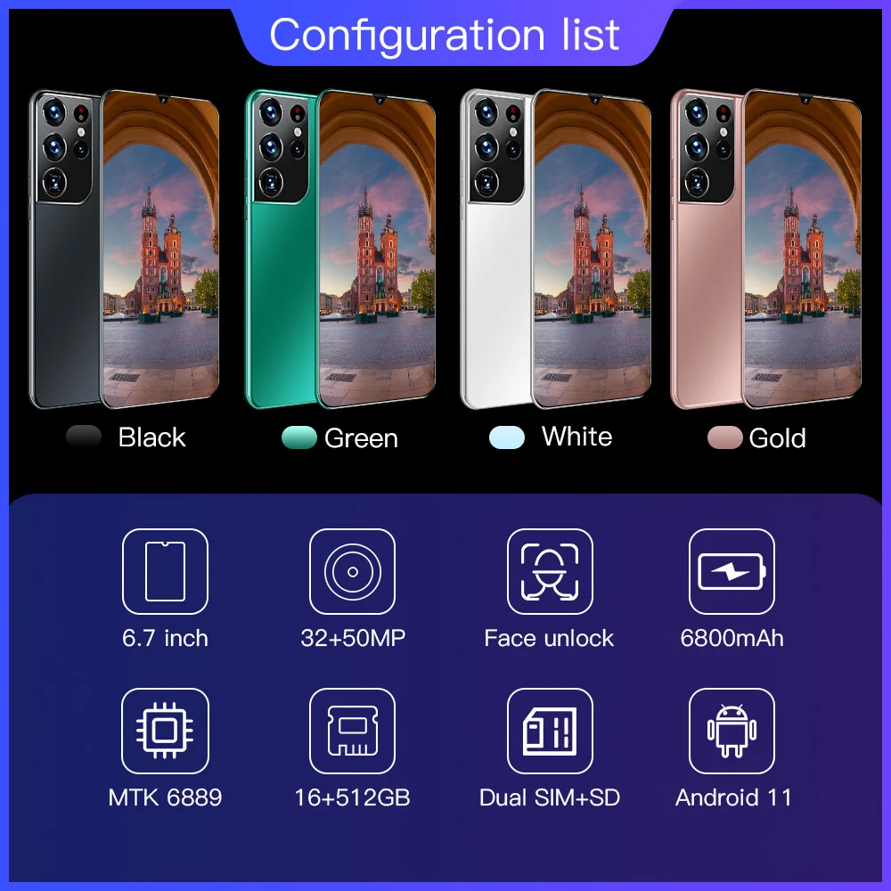 Лидер продаж 6 ГБ + 128 Гб S21 Ультра многофункциональные полноэкранные мобильные телефоны 5g мини мобильный телефон оригинальный