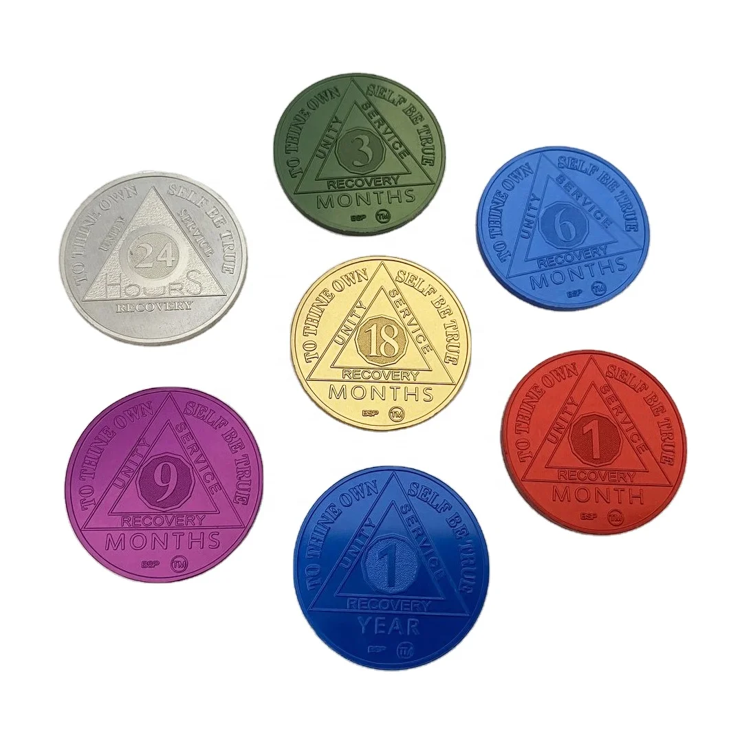 Классические алкогольные анонимные монеты, время 24 часа месяцев, красочные маркерные монеты АА