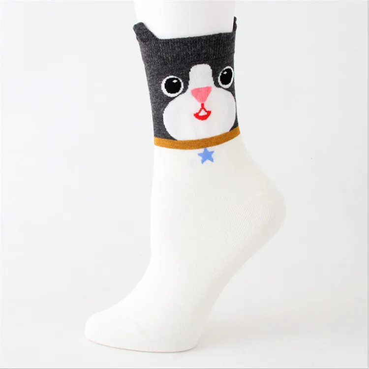 Popular 3D young cute animal cat ears girl  ladies cartoon tube 3d socks