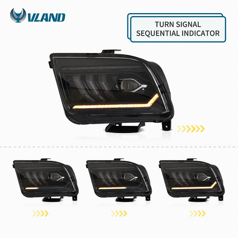 VLAND Factory LED Headlight 2005 2006 2007 2008 2009 Body Kit Accessories Light Car Bodykit Auto Parts Head for Ford Mustang