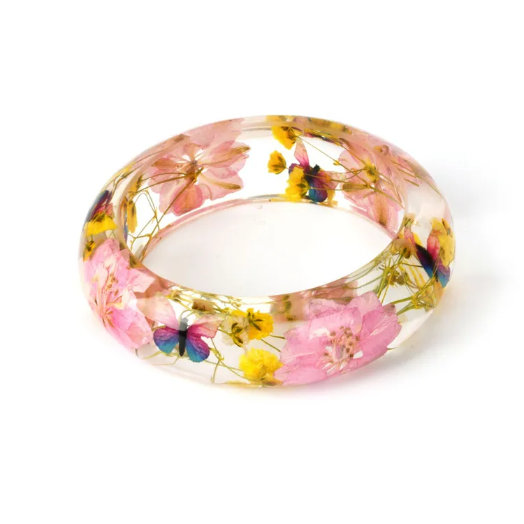 Custom logo Resin Real butterfly Real Dried Flower bracelet jewelry