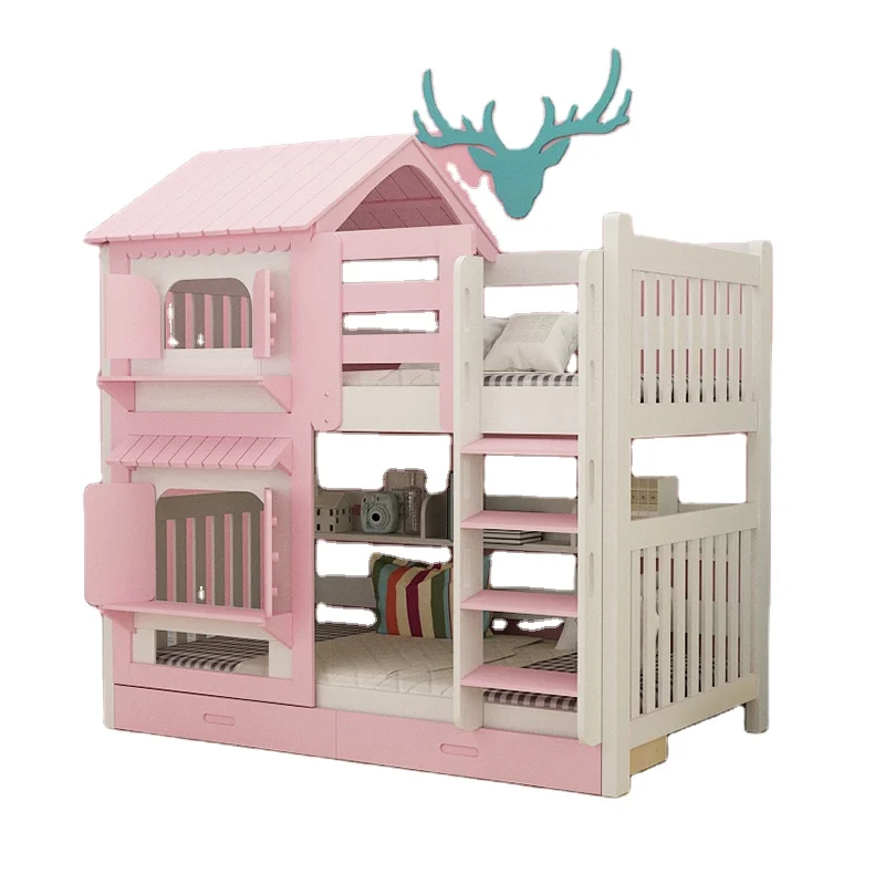 Мультипликационная Верхняя Нижняя деревянная комбинированная спальная многофункциональная детская двухъярусная кровать