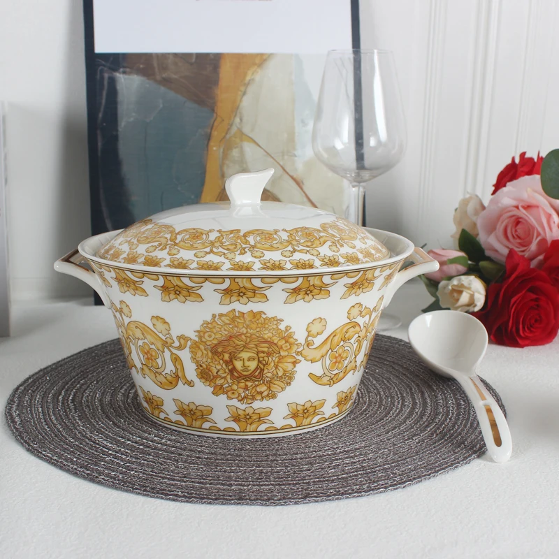 2024 New Factory Price Hot Sale Ceramic Porcelain Soup Tureen Cooking Pot With Lid